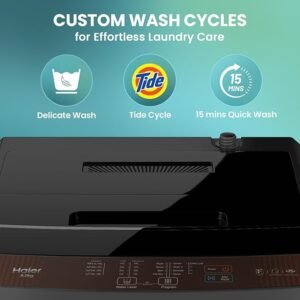 Haier 8 Kg 5 Star Fully Automatic Top Load Washing Machine with Oceanus Wave Drum, Magic Filter, 8 Wash Programs (HWM80-AE, Titanium Grey, Stainless Steel Drum, 15 Mins Quick Wash)