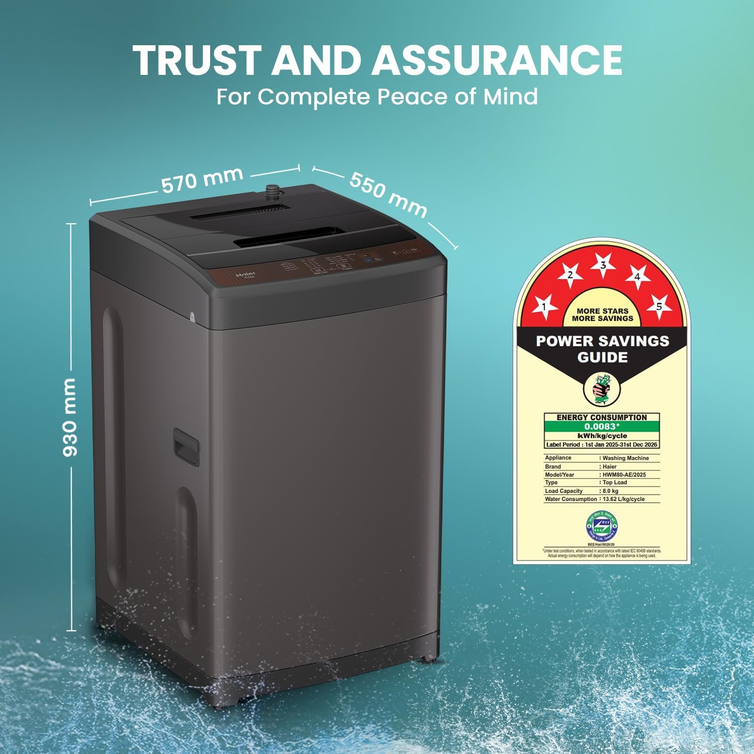 Haier 8 Kg 5 Star Fully Automatic Top Load Washing Machine with Oceanus Wave Drum, Magic Filter, 8 Wash Programs (HWM80-AE, Titanium Grey, Stainless Steel Drum, 15 Mins Quick Wash) - Image 6