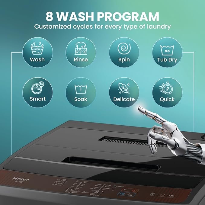 Haier 8 Kg 5 Star Fully Automatic Top Load Washing Machine with Oceanus Wave Drum, Magic Filter, 8 Wash Programs (HWM80-AE, Titanium Grey, Stainless Steel Drum, 15 Mins Quick Wash) - Image 3