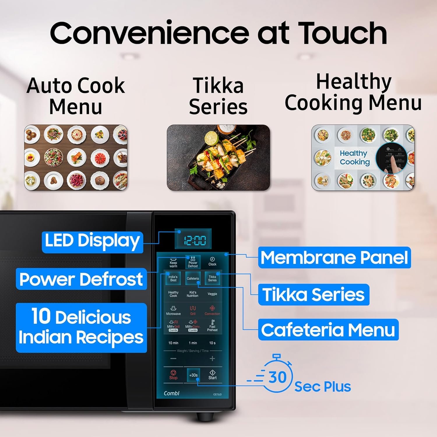 Samsung 21 L, Convection Microwave Oven (CE73JD-B1/XTL, Black, Various Cooking Modes, Pre heat, Eco Mode, Power Defrost, Auto Cook, Wire Rack, Ceramic Enamel Cavity with 10 year warranty) - Image 4