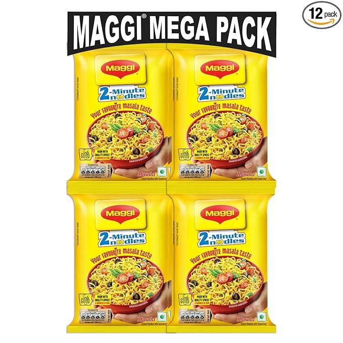 MAGGI 2-Minute Instant Noodles,Masala Noodles With Goodness Of Iron,Made With Choicest Quality Spices,Favourite Masala Taste, 840g Pouch (Pack of 12, 70 g each)